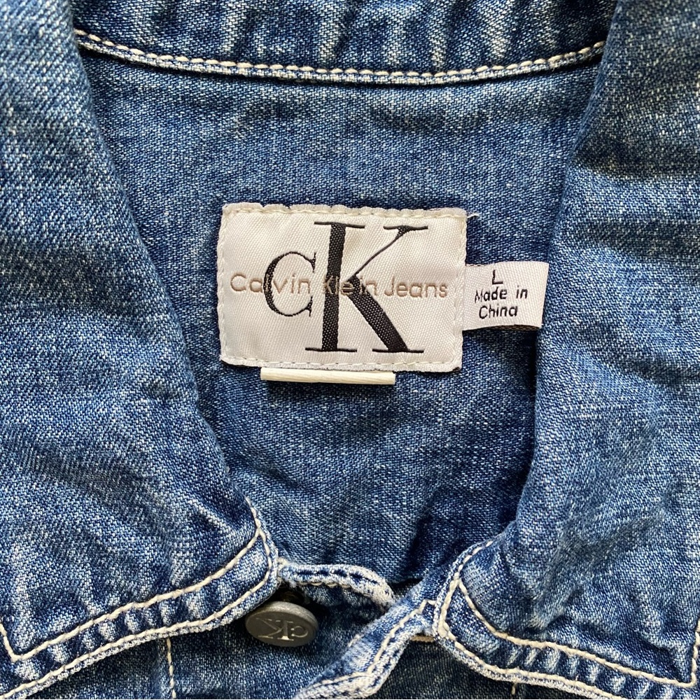 calvin klein denim collared vest linen blend size L - Picture 3 of 7